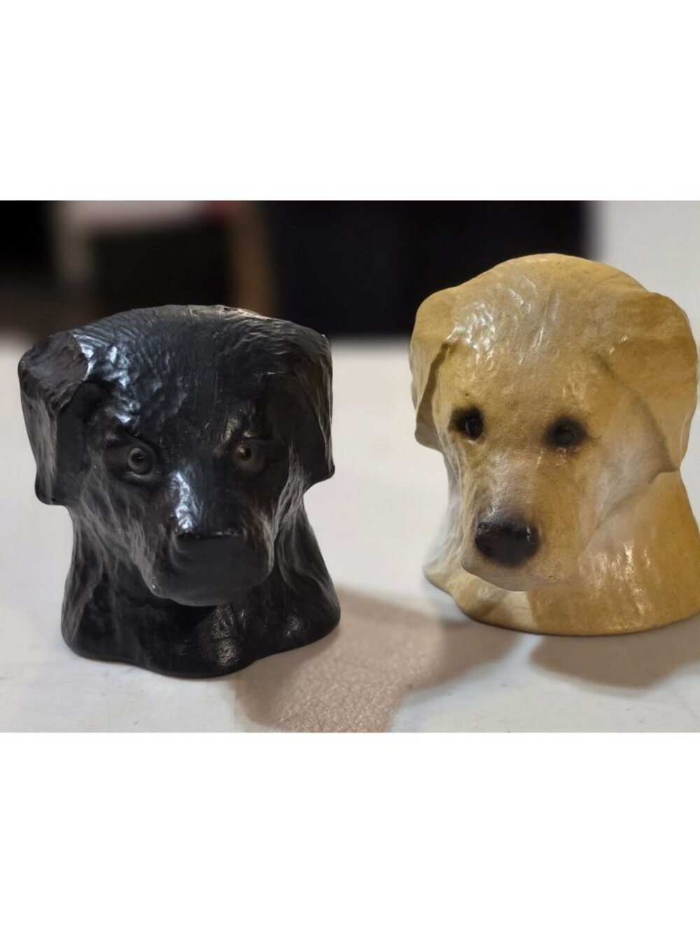 Vtg 1996 Labrador Retriever Head Salt & Pepper Shakers  Ceramic Black & Yellow
